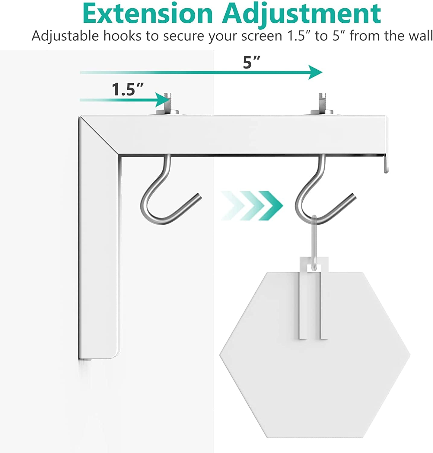 Universal Projector Screen Ceiling Mount, Wall Hanging Mount L-Brackets, 6 Inch Adjustable Extension with Hook Kit, Perfect Projector Screen Placement Hold up to 66 Lbs (PSM001-W), White