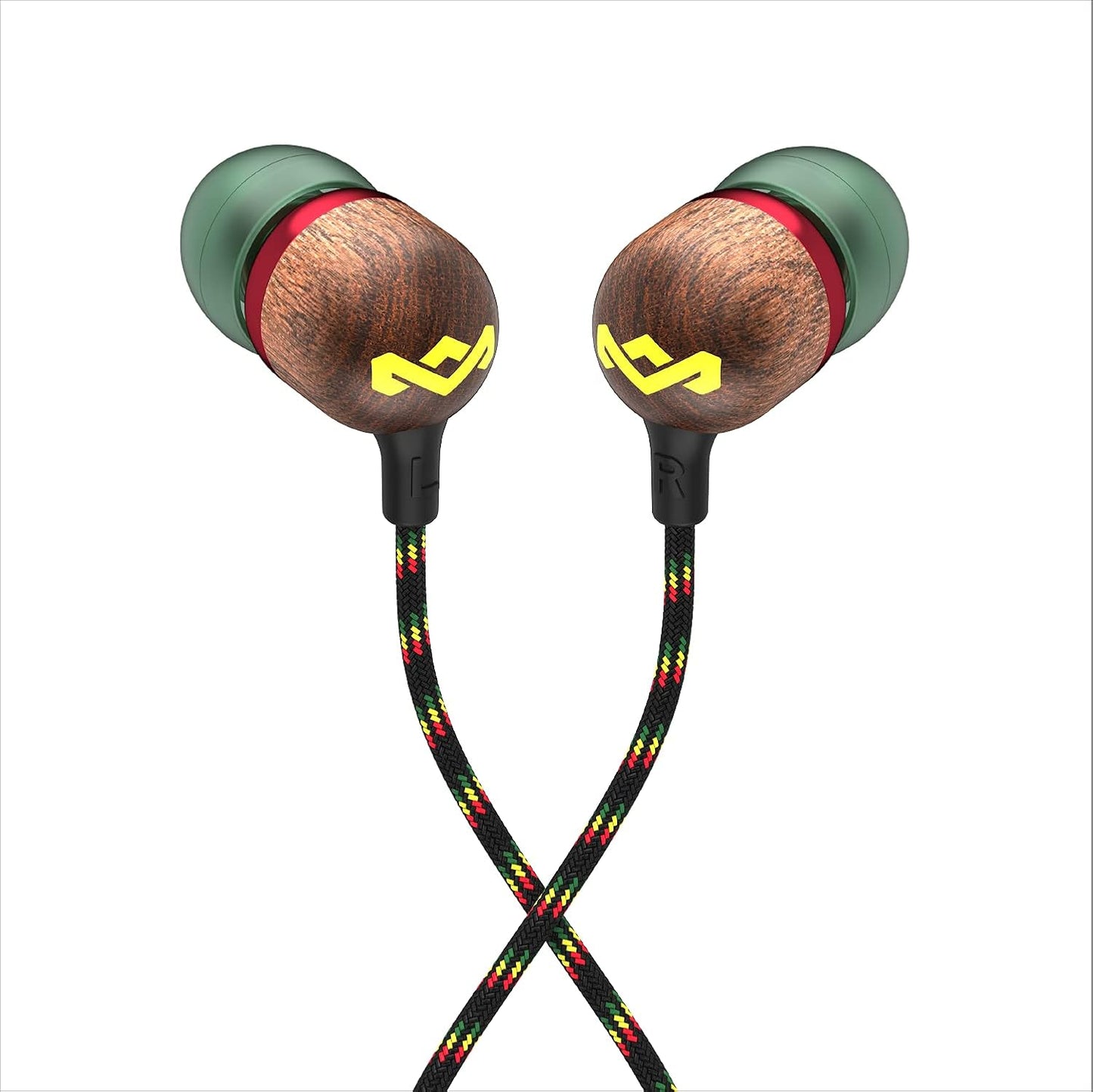 Smile Jamaica Wired: Wired Earphones with Microphone, Noise Isolating Design, and Sustainable Materials (Rasta)