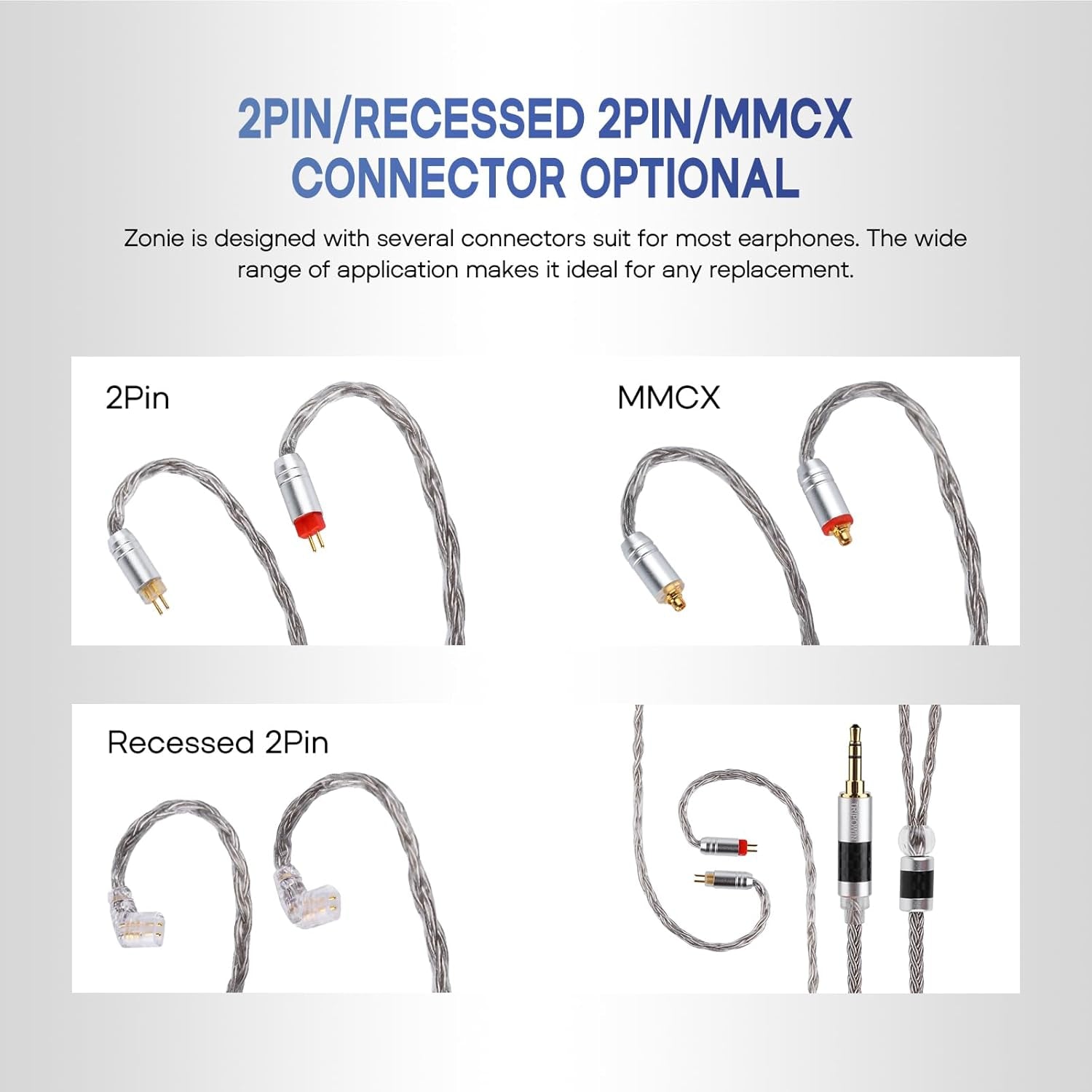 Zonie 16 Core Silver Plated Cable SPC Earphone Cable for BL03 TRN V90 V80 AS10 ZS10 ZS6 ES4 ZST ZSR Iems (2Pin 0.78-3.5Mm, Grey)